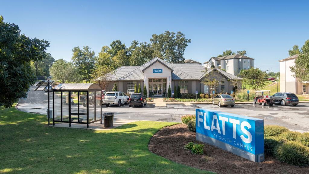Exterior of Flatts at South Campus leasing office